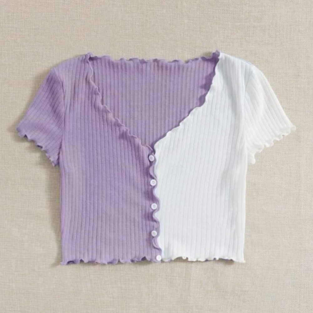 SHEIN Two Tone Lettuce Trim Crop Tee Size Large